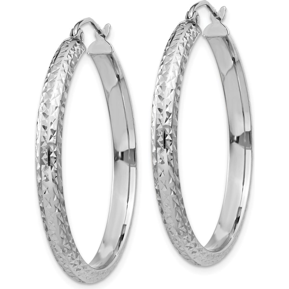 14K White Gold 34mm Diamond-Cut Hollow Hoop Earrings - Polished Finish, Rhodium Plated by 0