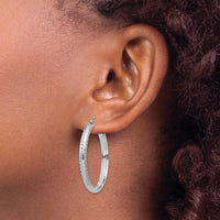 14K White Gold 34mm Diamond-Cut Hollow Hoop Earrings - Polished Finish, Rhodium Plated by 0
