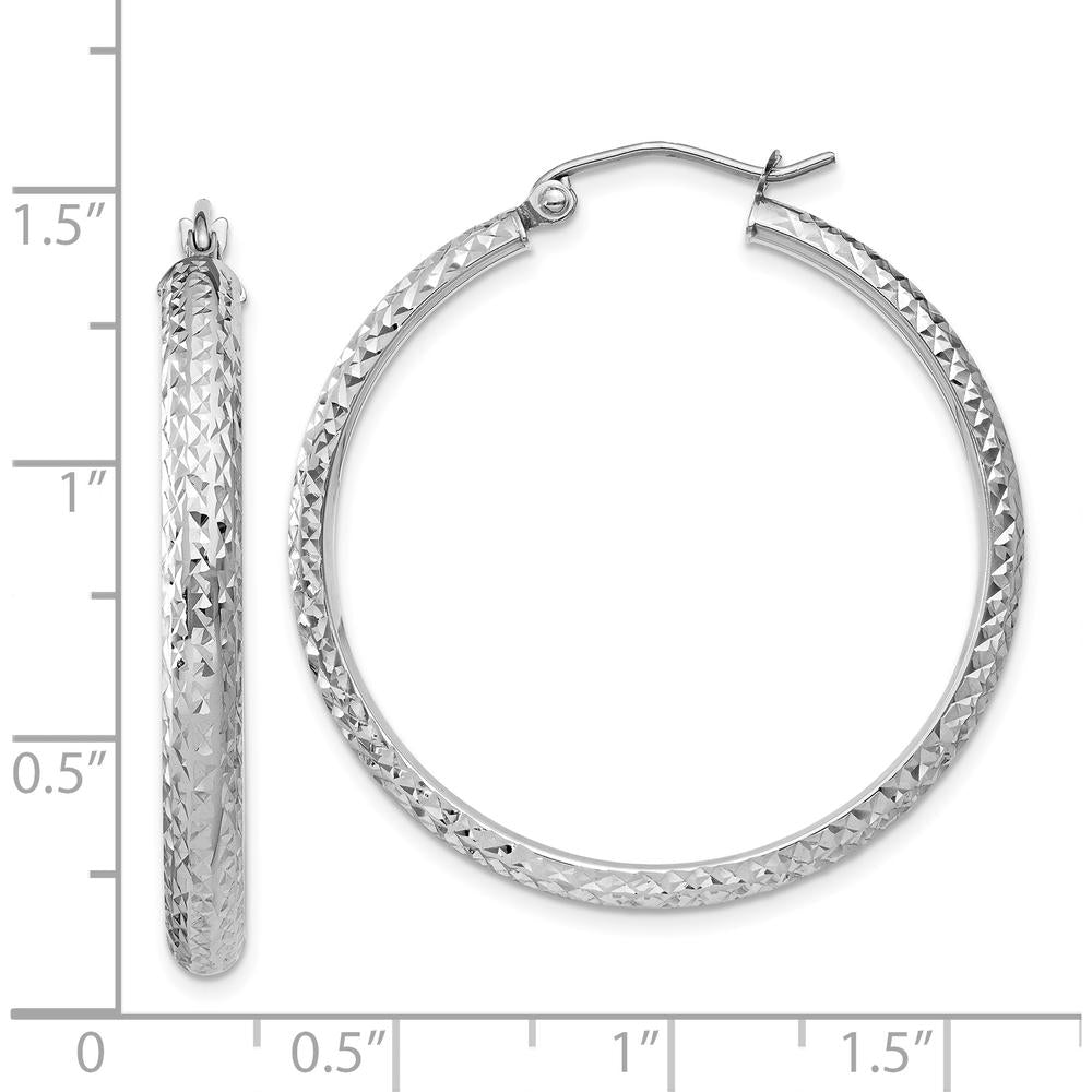 14K White Gold 34mm Diamond-Cut Hollow Hoop Earrings - Polished Finish, Rhodium Plated by 0