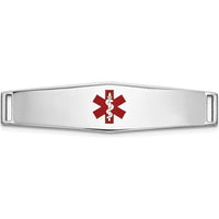 14K White Gold 34mm Medical ID Plate with Red Epoxy Enamel Medical Symbol - Unisex Bracelet by Oro Pregiato