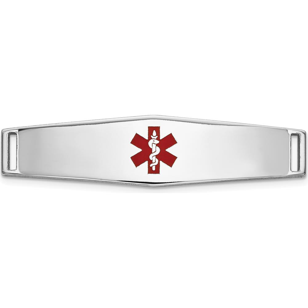 14K White Gold 34mm Medical ID Plate with Red Epoxy Enamel Medical Symbol - Unisex Bracelet by Oro Pregiato