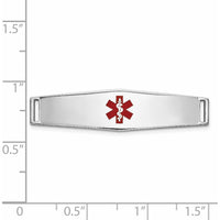 14K White Gold 34mm Medical ID Plate with Red Epoxy Enamel Medical Symbol - Unisex Bracelet by Oro Pregiato