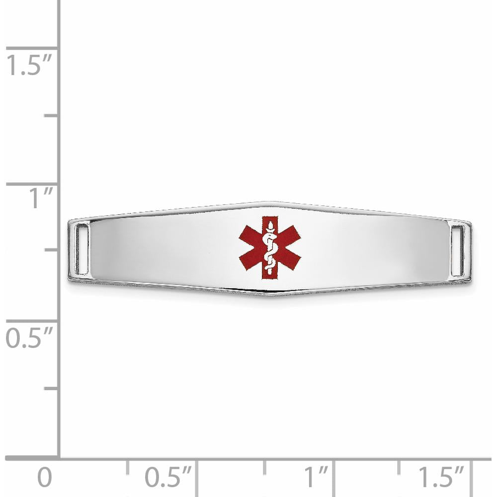 14K White Gold 34mm Medical ID Plate with Red Epoxy Enamel Medical Symbol - Unisex Bracelet by Oro Pregiato