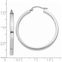 14K White Gold 34mm Rectangle Tube Hoop Earrings with Polished Finish and Rhodium Plating by 0