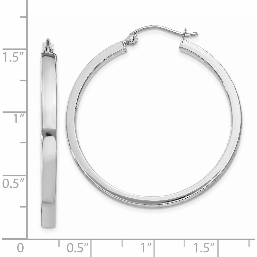 14K White Gold 34mm Rectangle Tube Hoop Earrings with Polished Finish and Rhodium Plating by 0