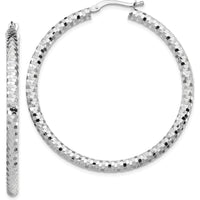 14K White Gold 35mm Diamond-Cut Large Hoop Earrings with Polished Rhodium Finish by 0