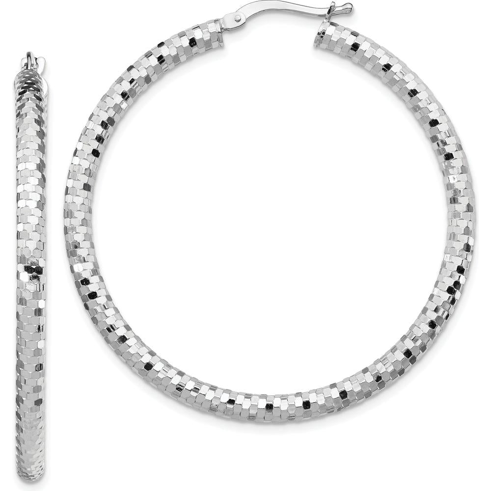 14K White Gold 35mm Diamond-Cut Large Hoop Earrings with Polished Rhodium Finish by 0