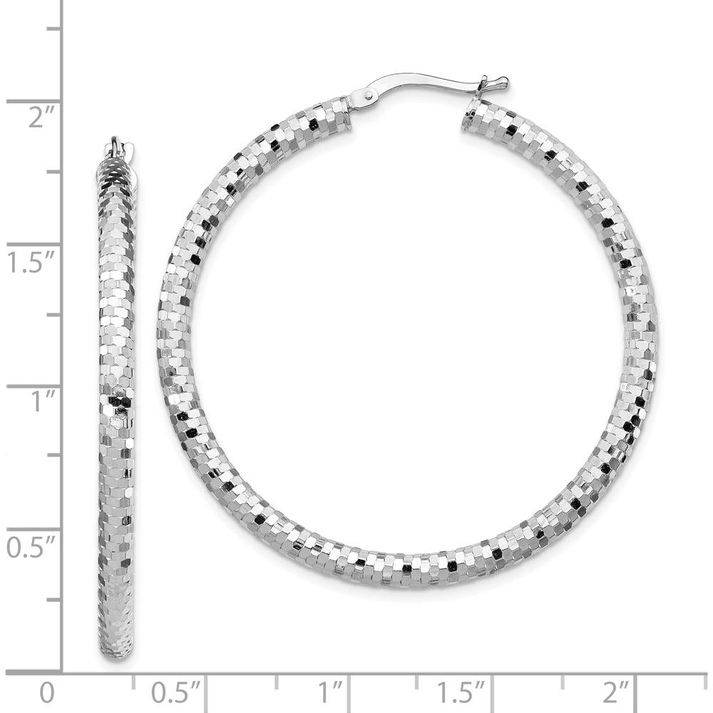 14K White Gold 35mm Diamond-Cut Large Hoop Earrings with Polished Rhodium Finish by 0