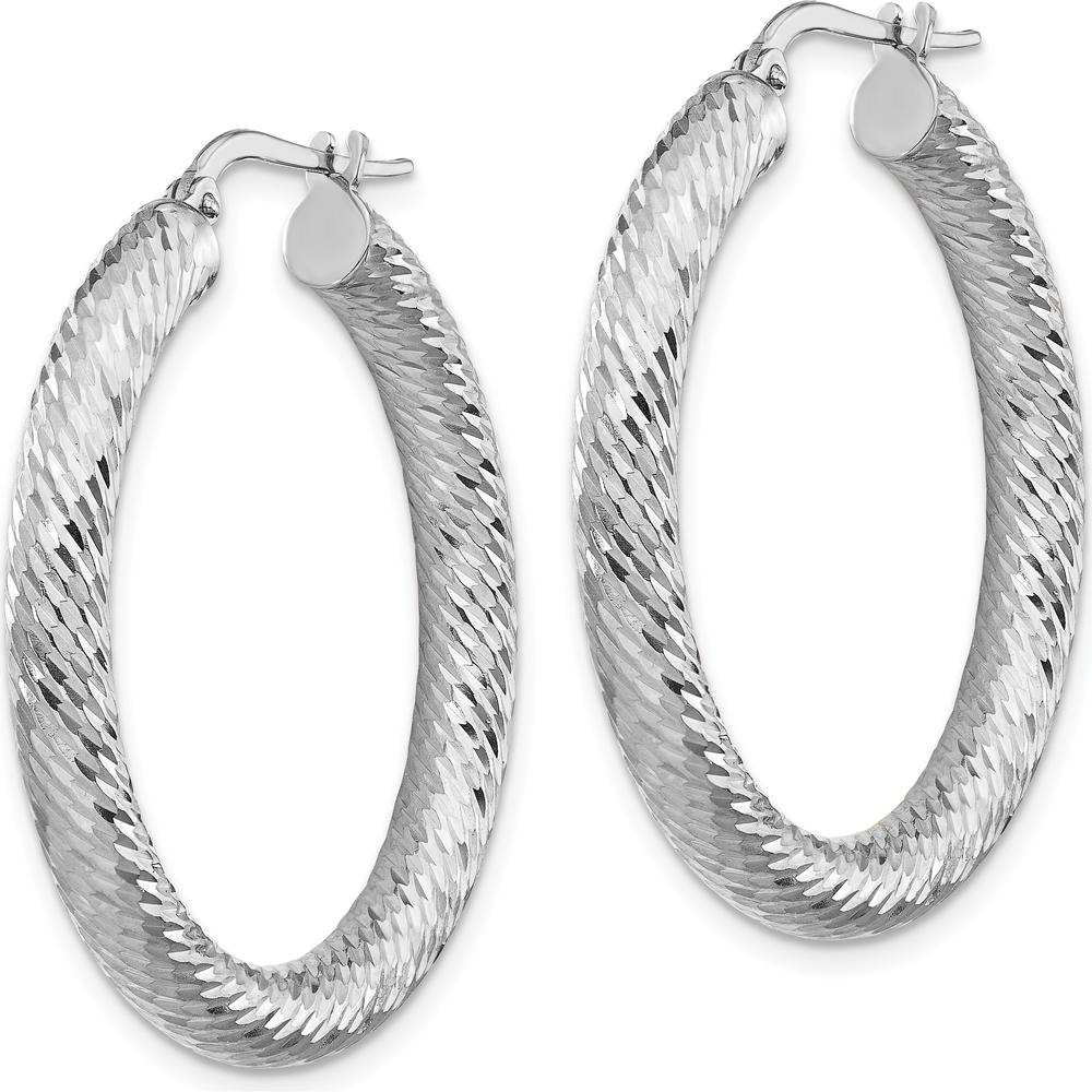 14K White Gold 35mm Diamond-Cut Round Hoop Earrings with Rhodium Plating by 0