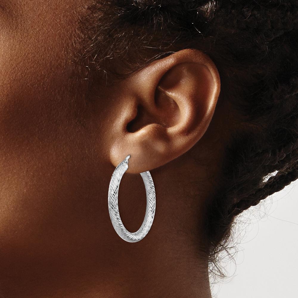 14K White Gold 35mm Diamond-Cut Round Hoop Earrings with Rhodium Plating by 0