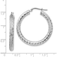 14K White Gold 35mm Diamond-Cut Round Hoop Earrings with Rhodium Plating by 0