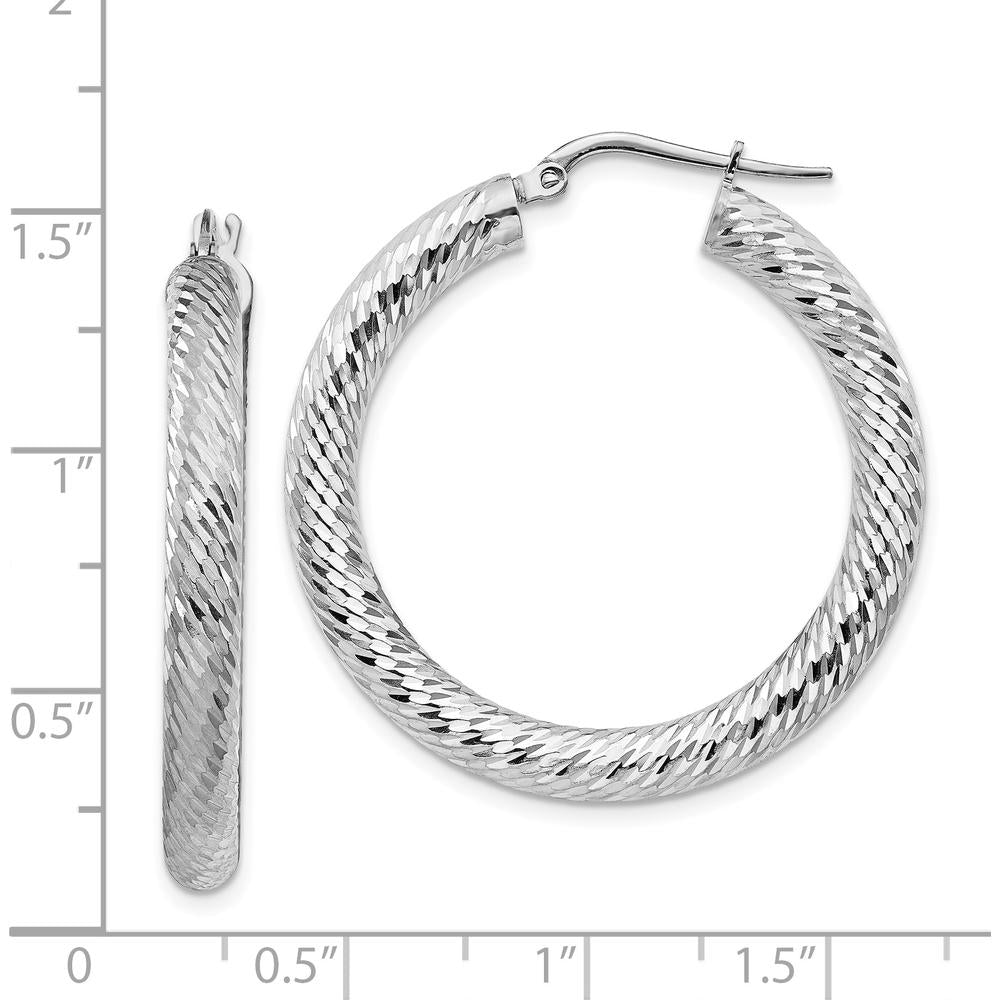 14K White Gold 35mm Diamond-Cut Round Hoop Earrings with Rhodium Plating by 0