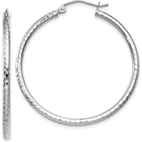 14K White Gold 35mm Diamond-Cut Round Tube Hoop Earrings - Polished Finish by 0