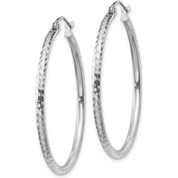 14K White Gold 35mm Diamond-Cut Round Tube Hoop Earrings - Polished Finish by 0
