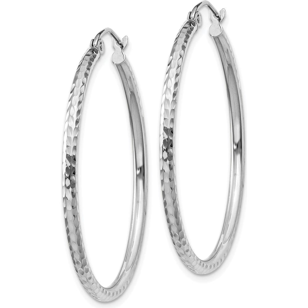 14K White Gold 35mm Diamond-Cut Round Tube Hoop Earrings - Polished Finish by 0