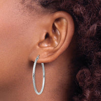 14K White Gold 35mm Diamond-Cut Round Tube Hoop Earrings - Polished Finish by 0