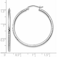 14K White Gold 35mm Diamond-Cut Round Tube Hoop Earrings - Polished Finish by 0