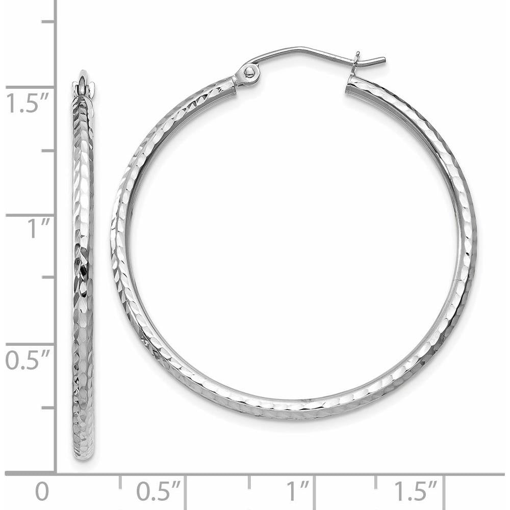 14K White Gold 35mm Diamond-Cut Round Tube Hoop Earrings - Polished Finish by 0