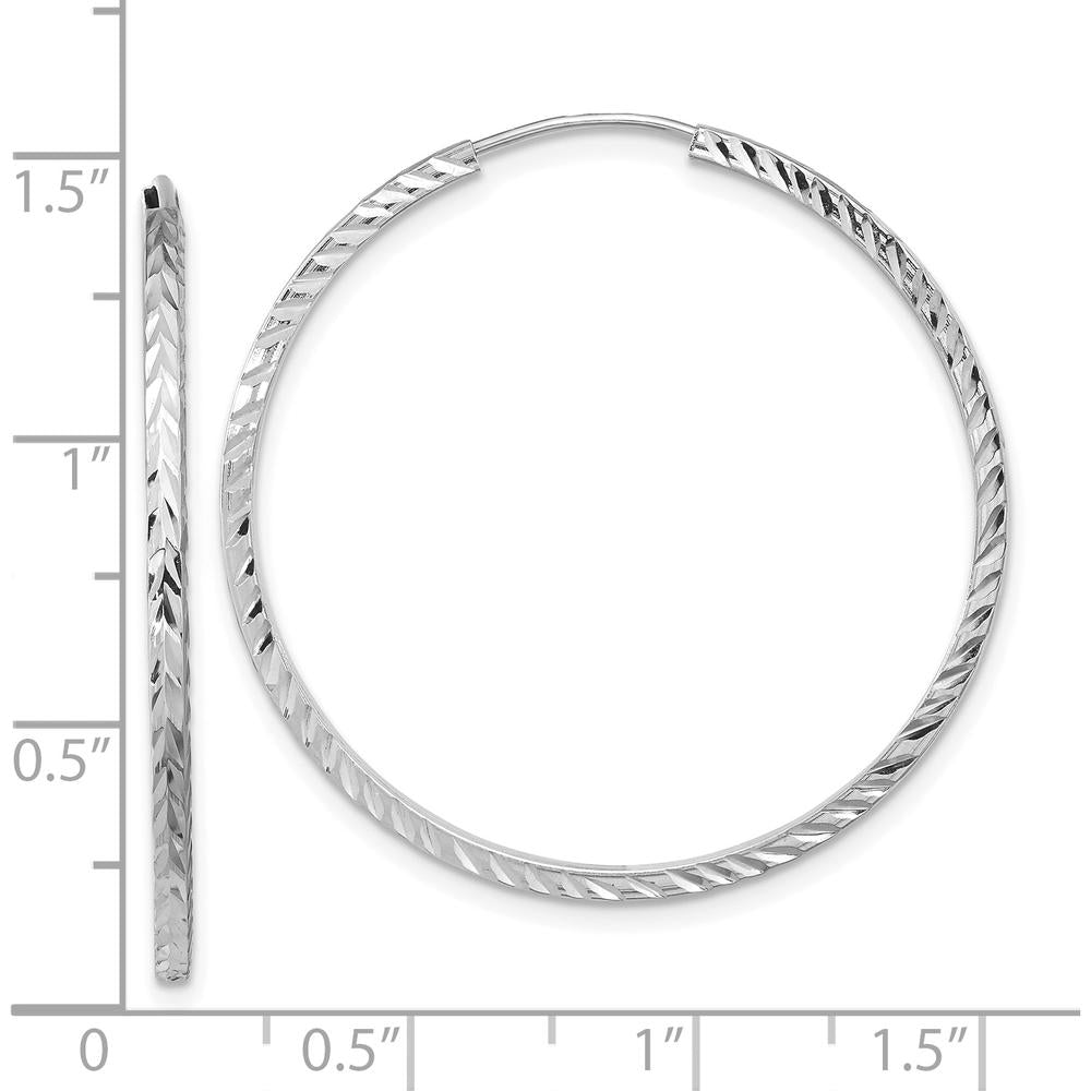 14K White Gold 35mm Diamond-Cut Square Tube Endless Hoop Earrings by 0