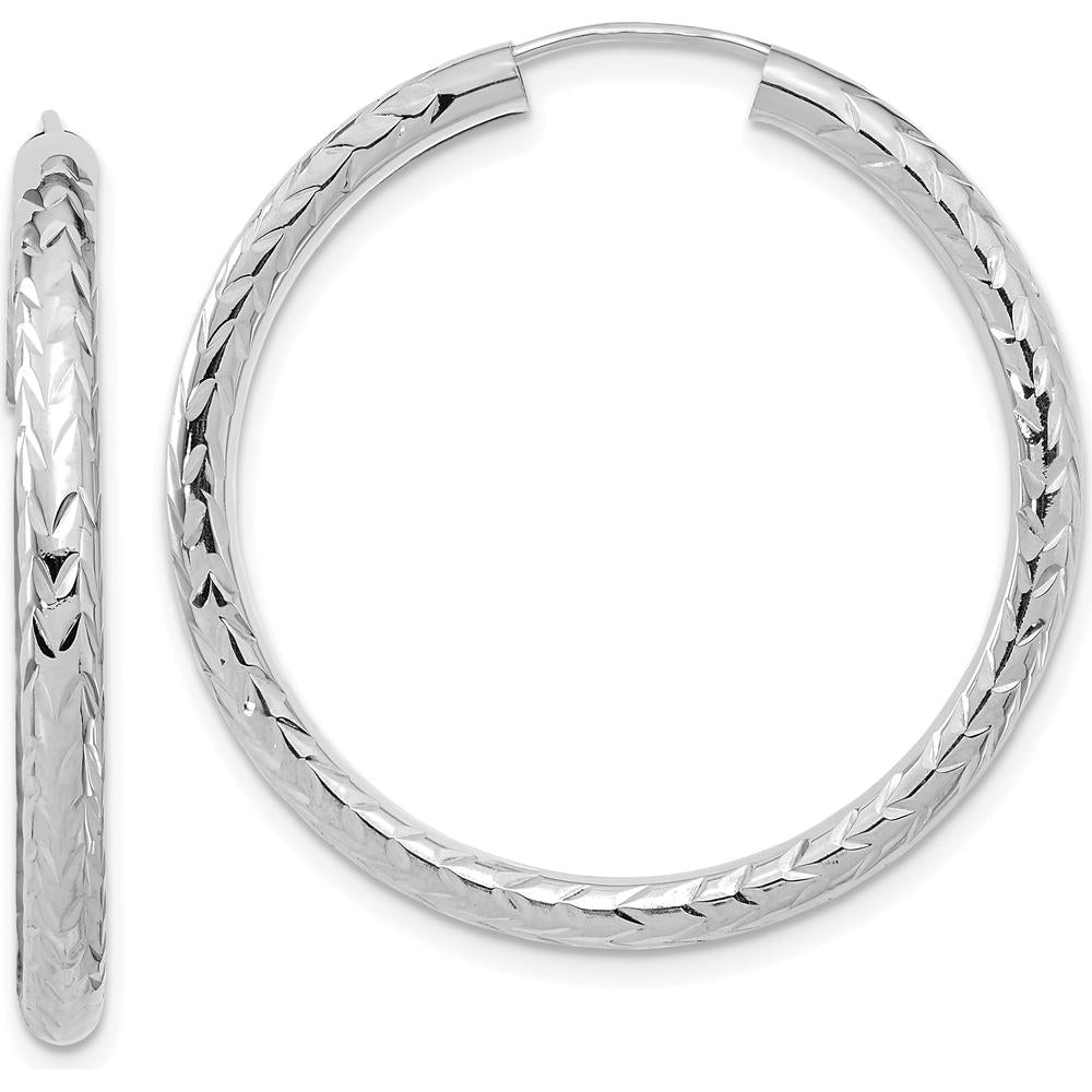 14K White Gold 35mm Polished & Diamond-Cut Endless Hoop Earrings by 0