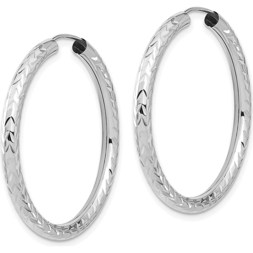 14K White Gold 35mm Polished & Diamond-Cut Endless Hoop Earrings by 0