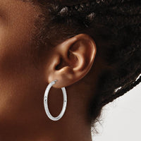 14K White Gold 35mm Polished & Diamond-Cut Endless Hoop Earrings by 0