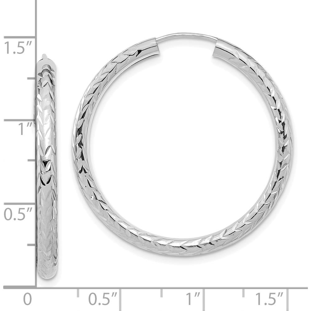14K White Gold 35mm Polished & Diamond-Cut Endless Hoop Earrings by 0