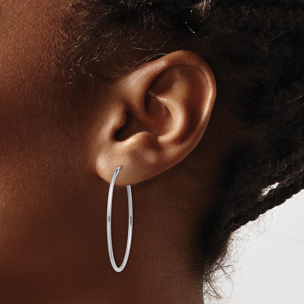 14K White Gold 35mm Polished Endless Hoop Earrings - Rhodium Plated by Oro Pregiato