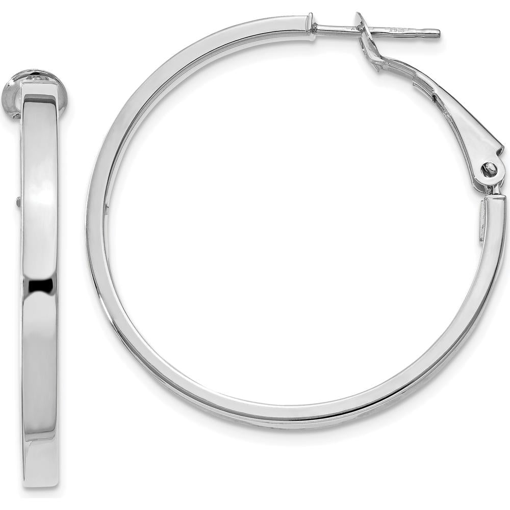 14K White Gold 35mm Polished Square Tube Hoop Earrings by Oro Pregiato