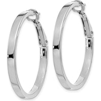 14K White Gold 35mm Polished Square Tube Hoop Earrings by Oro Pregiato