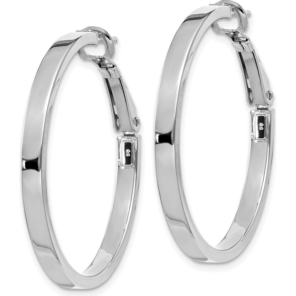 14K White Gold 35mm Polished Square Tube Hoop Earrings by Oro Pregiato