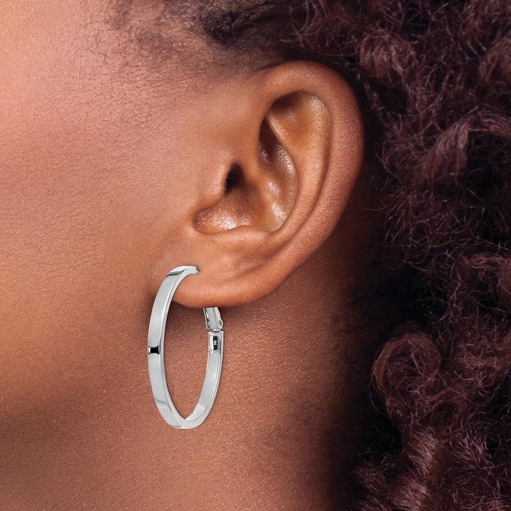 14K White Gold 35mm Polished Square Tube Hoop Earrings by Oro Pregiato