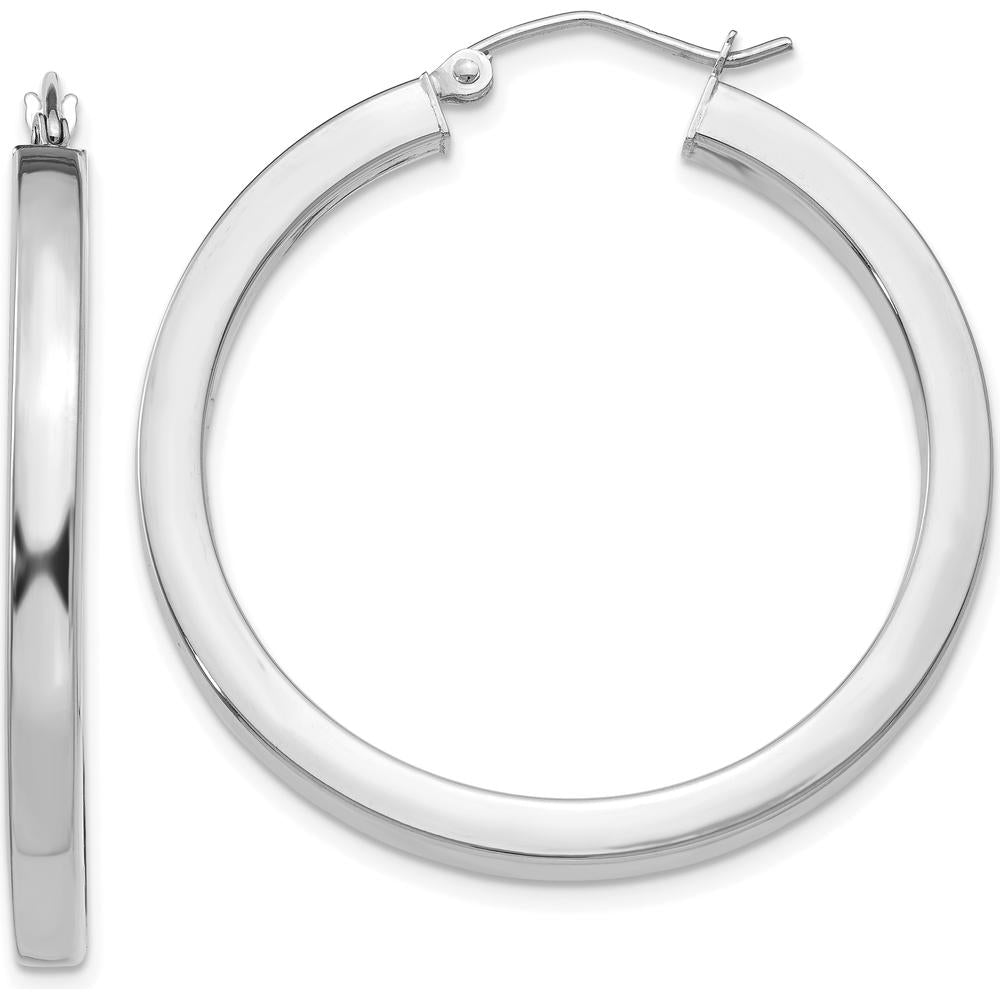 14K White Gold 35mm Polished Square Tube Hoop Earrings by Oro Pregiato