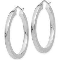 14K White Gold 35mm Polished Square Tube Hoop Earrings by Oro Pregiato