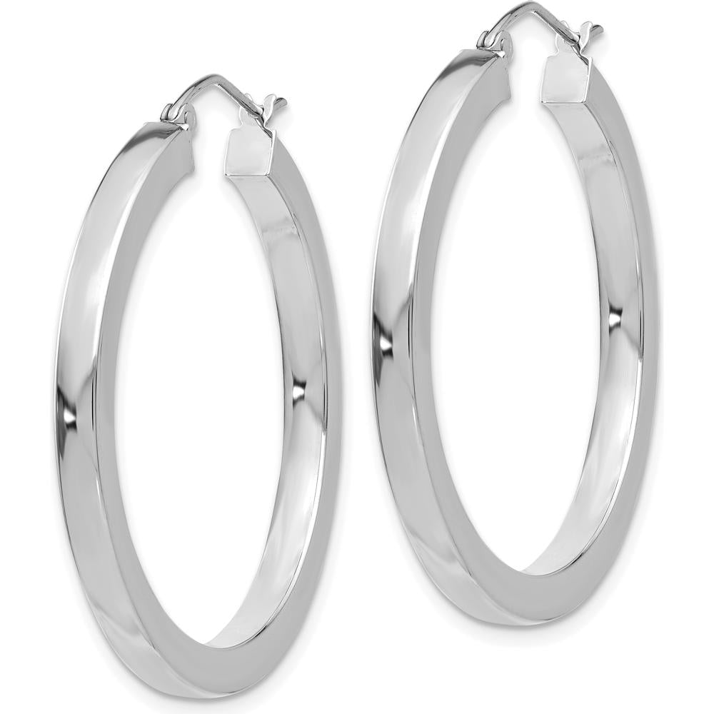 14K White Gold 35mm Polished Square Tube Hoop Earrings by Oro Pregiato