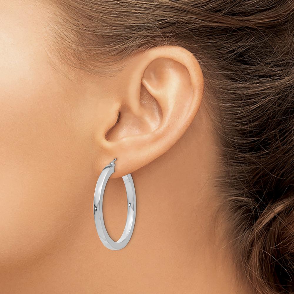 14K White Gold 35mm Polished Square Tube Hoop Earrings by Oro Pregiato