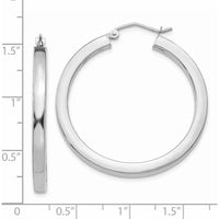 14K White Gold 35mm Polished Square Tube Hoop Earrings by Oro Pregiato