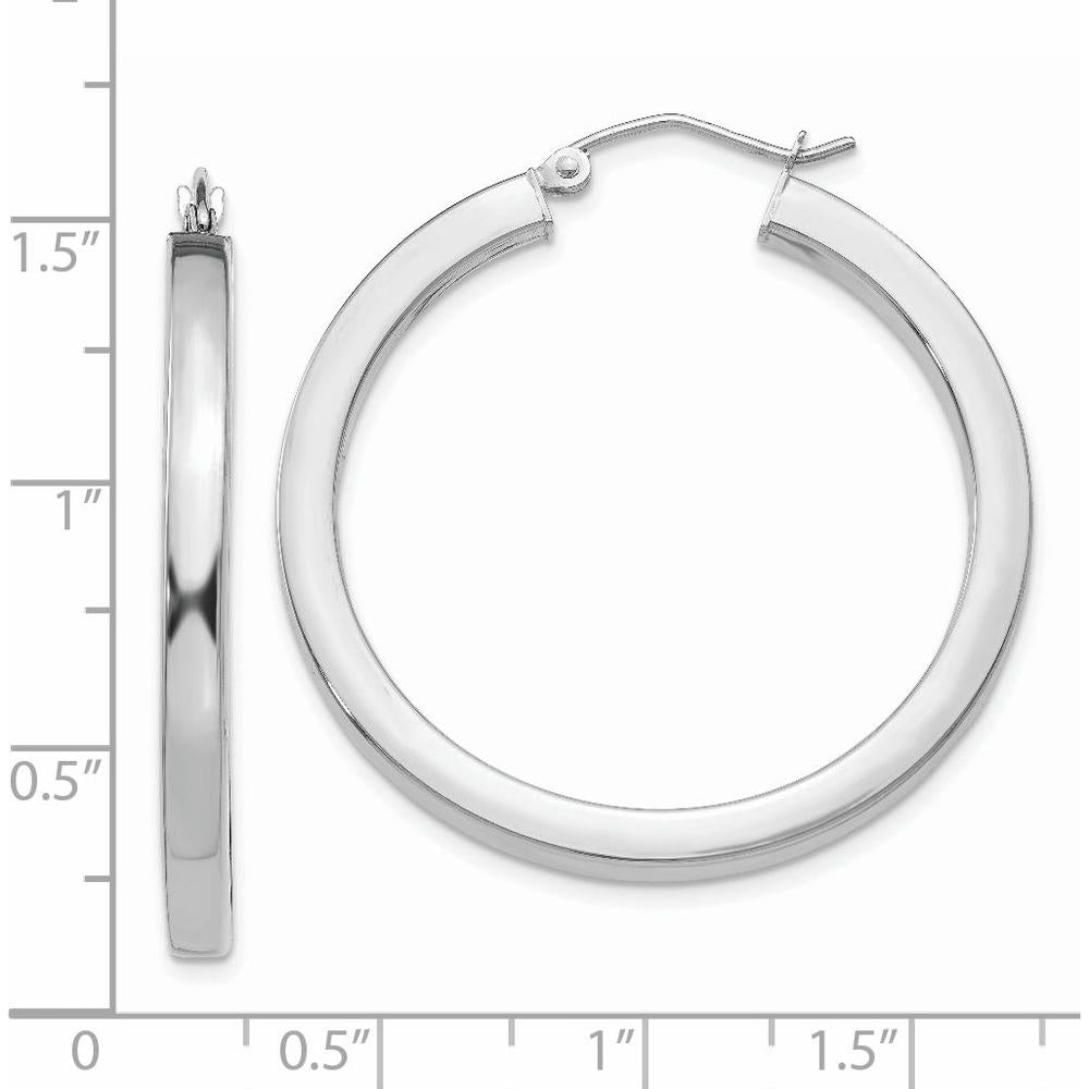 14K White Gold 35mm Polished Square Tube Hoop Earrings by Oro Pregiato