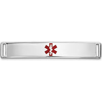 14K White Gold 35x6mm Centered Red Epoxy Enameled Medical ID Plate with Rhodium Plating by Oro Pregiato