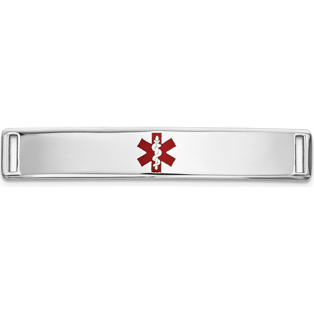 14K White Gold 35x6mm Centered Red Epoxy Enameled Medical ID Plate with Rhodium Plating by Oro Pregiato