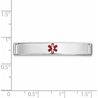 14K White Gold 35x6mm Centered Red Epoxy Enameled Medical ID Plate with Rhodium Plating by Oro Pregiato