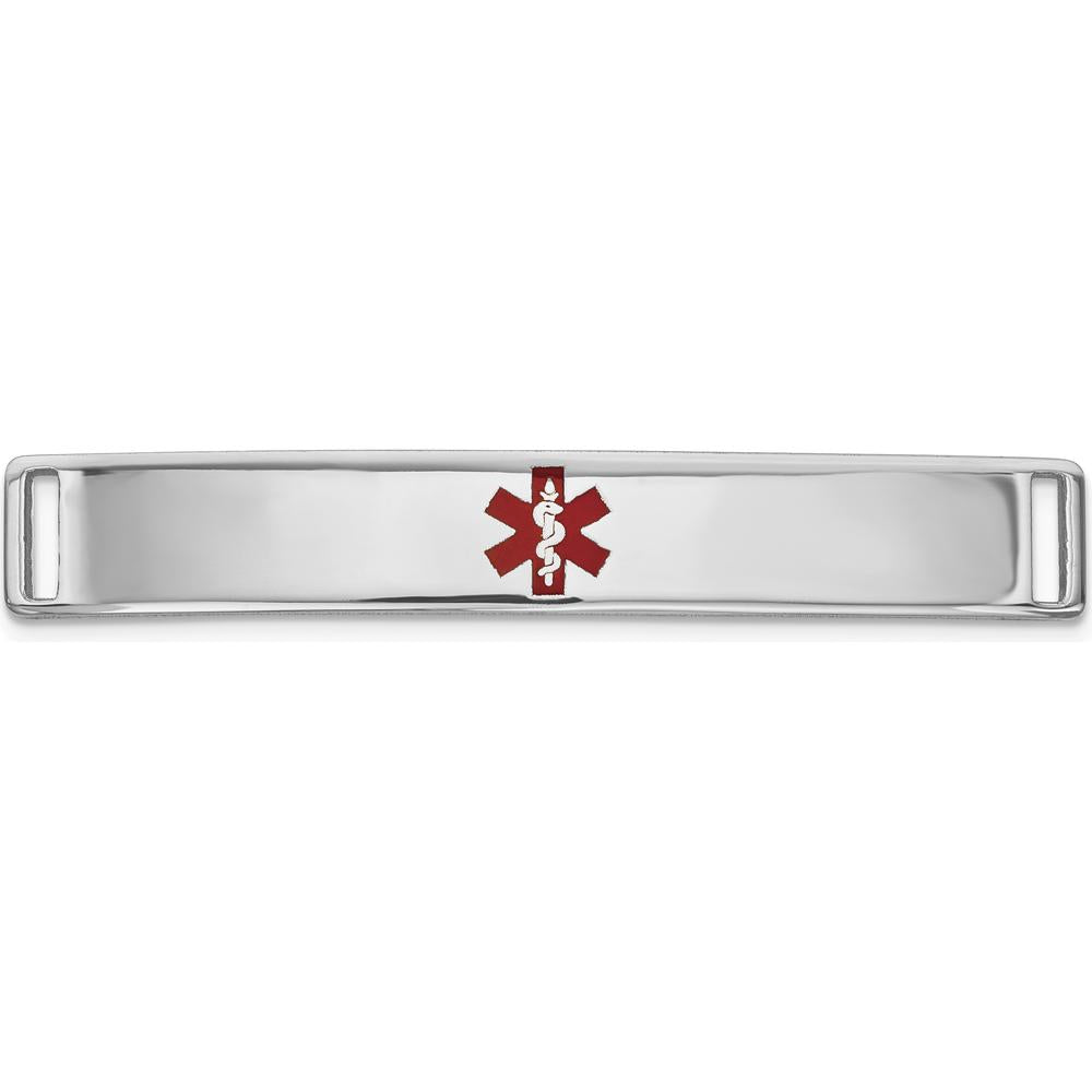14K White Gold 36.5mm Medical Alert Bracelet with Red Epoxy Enamel Medical Symbol by Oro Pregiato