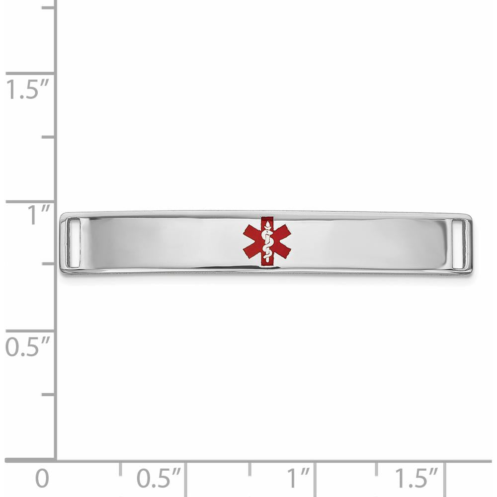 14K White Gold 36.5mm Medical Alert Bracelet with Red Epoxy Enamel Medical Symbol by Oro Pregiato