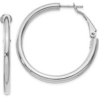 14K White Gold 36.75mm Polished Round Hoop Earrings with Omega Back Closure by Monteluci Fine Jewelry