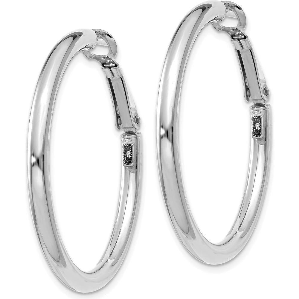 14K White Gold 36.75mm Polished Round Hoop Earrings with Omega Back Closure by Monteluci Fine Jewelry