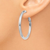 14K White Gold 36.75mm Polished Round Hoop Earrings with Omega Back Closure by Monteluci Fine Jewelry