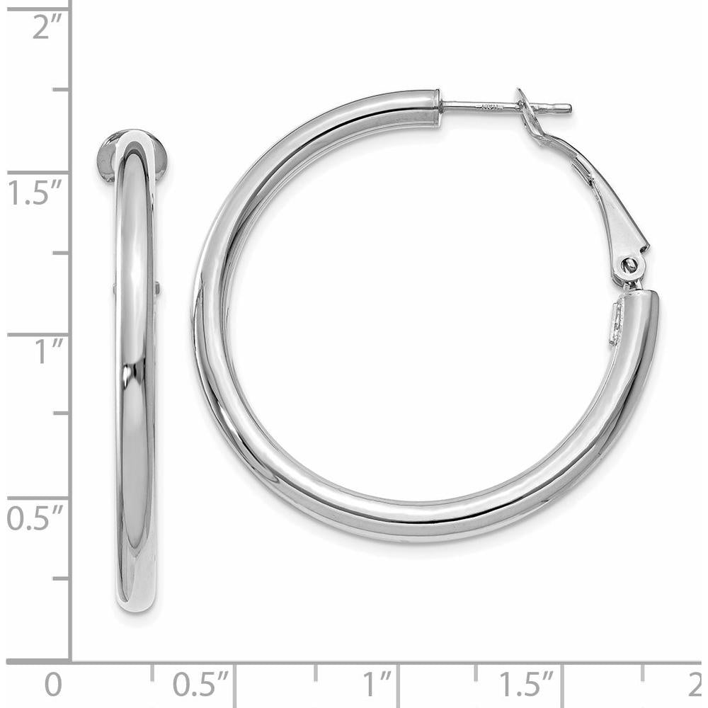 14K White Gold 36.75mm Polished Round Hoop Earrings with Omega Back Closure by Monteluci Fine Jewelry