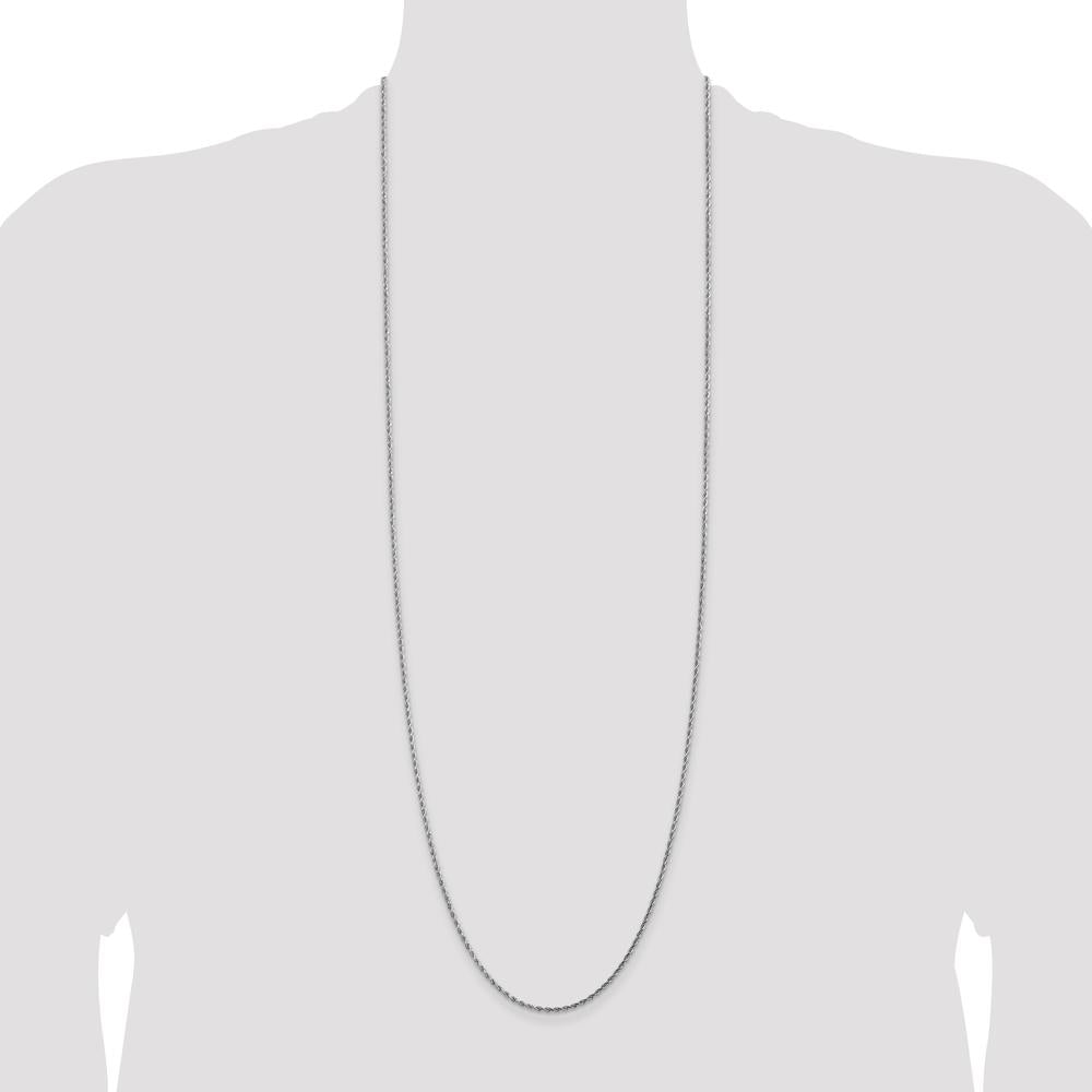 14K White Gold 36" Diamond-Cut Rope Necklace with Polished Links and Lobster Clasp