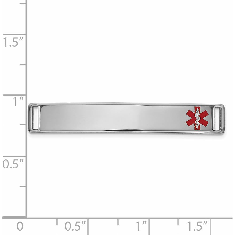 14K White Gold 36x6mm Off-Center Red Epoxy Enamel Medical ID Plate by Oro Pregiato
