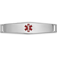 14K White Gold 36x9mm Centered Red Epoxy Enameled Soft Diamond Shape Medical ID Plate by Oro Pregiato